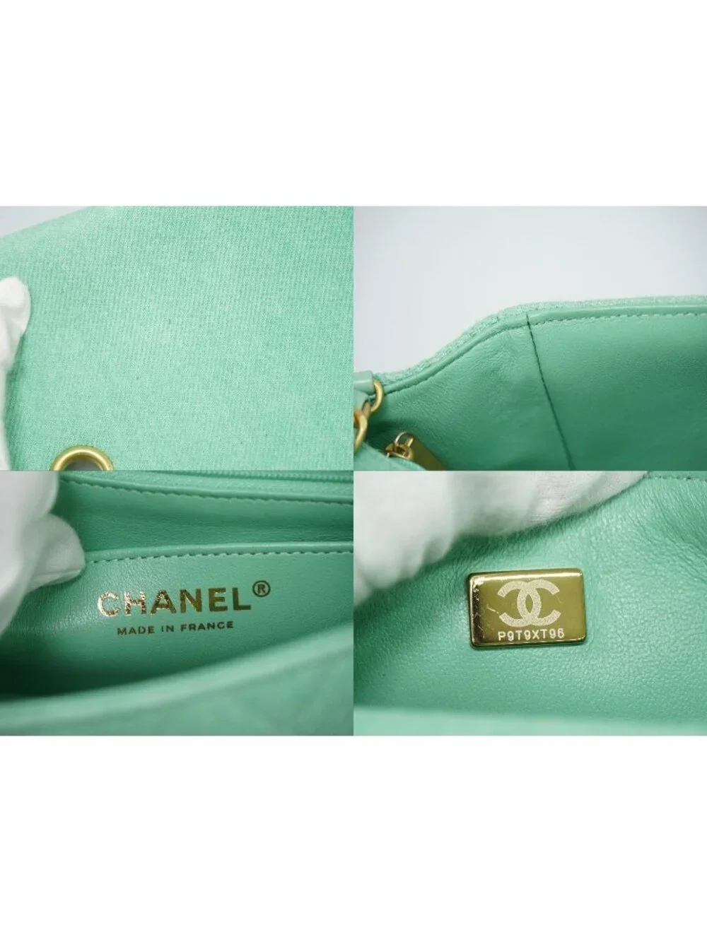 Chanel CC Logo Quilted Chain Shoulder Bag Denim Light Green Vintage